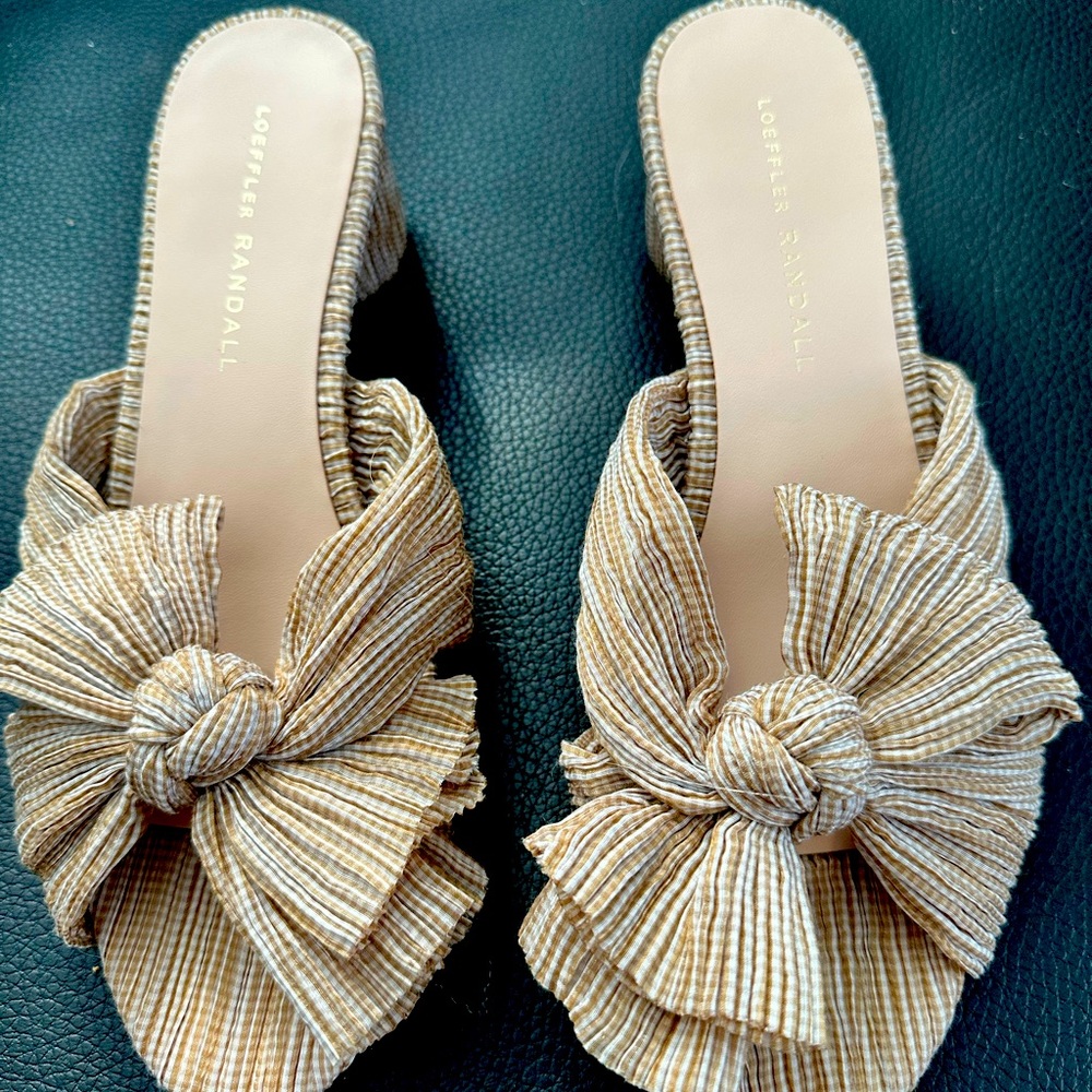 Loefller Randall Emilia Pleated Bow Slides Size 8
